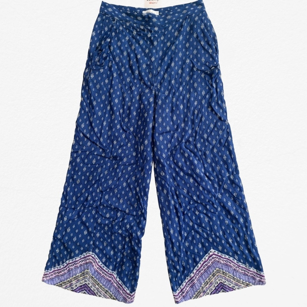 Xhilaration‎ Womens Blue Geometric Print Wide Leg Boho Pants Small Purple Border